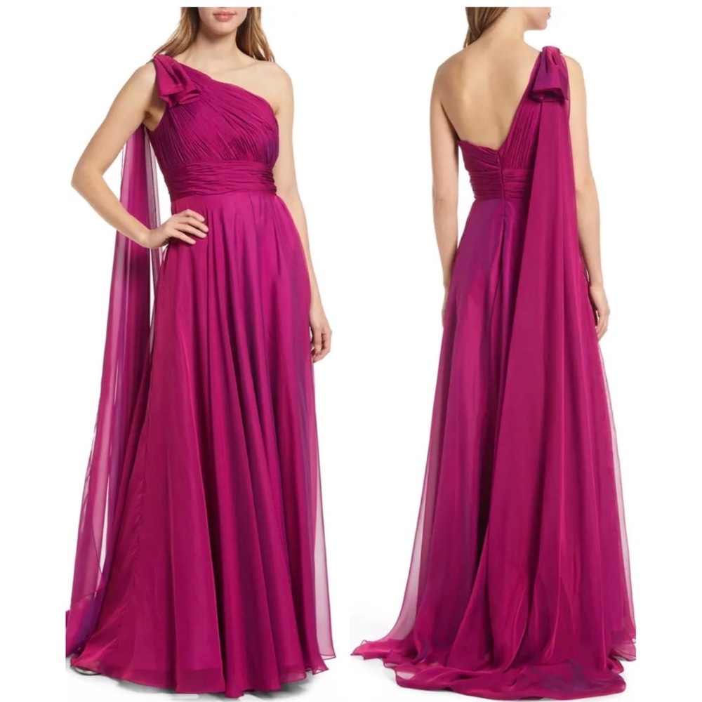 NWT Mac Dougal One-Shoulder Chiffon A-Line Gown Raspberry Size 10